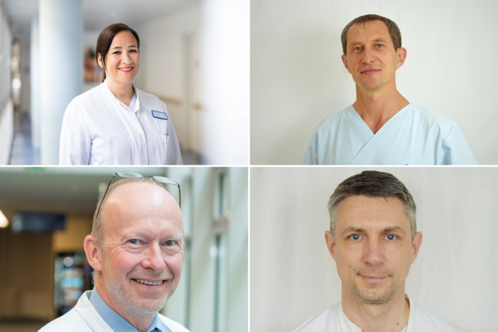 Dr. Helen Budiman, Chefärztin Gynäkologie und Geburtshilfe, Dr. Alexey Gabitov, Oberarzt Gynäkologie, Dr. Fabian Girtler, Oberarzt Urologie und Dr. Mathias Barba, Chefarzt Urologie (von oben links im Uhrzeigersinn), informieren am 2. Juli gemeinsam zum Thema Harninkontinenz.